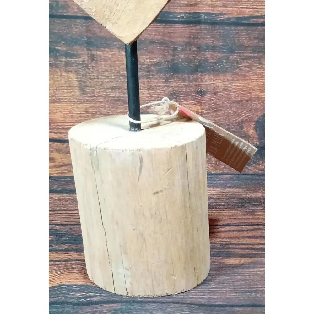 Hand Carved Wooden Heart‎ Sculpture with Base